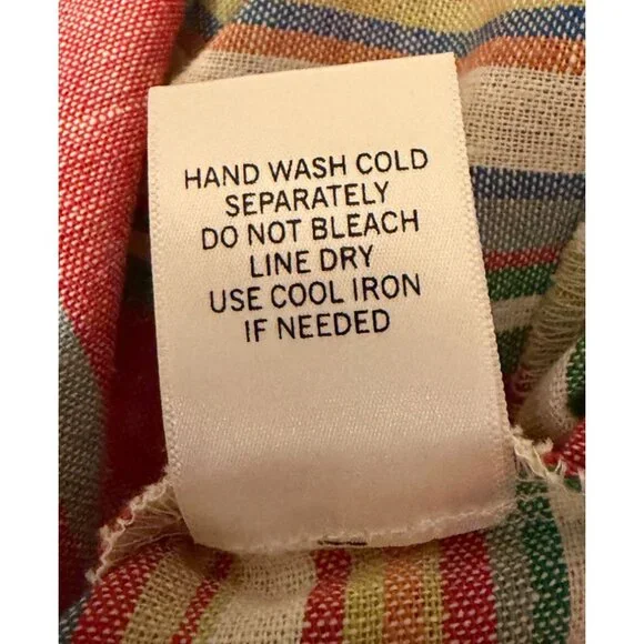 Linen Blend Sundress 1X Asymmetric Picnic Stripe Flowy Cottage - Picture 10 of 10